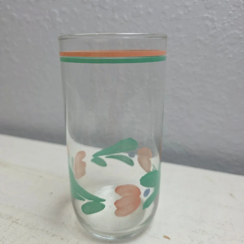 Vintage Libbey Tulip Tumbler Glasses Set of 8 with Metal Cottagecore‎ Carrier